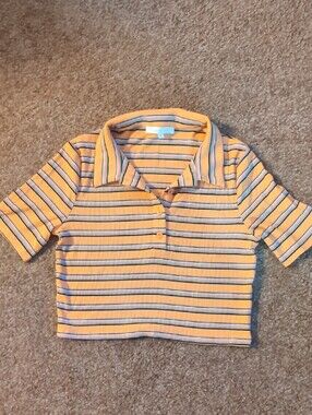🌻5/$25 Orange Striped  Cropped Polo Top